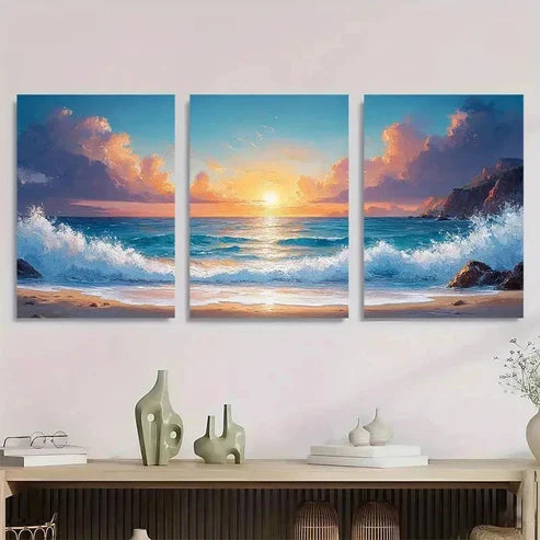 3pcs Ocean Aesthetic Beach Coastline Wall Art Set Canvas Unframed - High Quality Print 100% Australian Made Wall Canvas