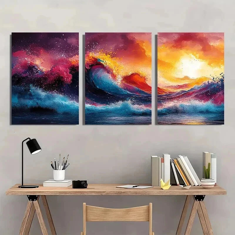 3pcs Vibrant Graffiti-Style Ocean Waves Perfect Wall Art Set Canvas Framed 60x90cm - High Quality Print 100% Australian Made Wall Canvas Ready to Hang - Bella Home Decor