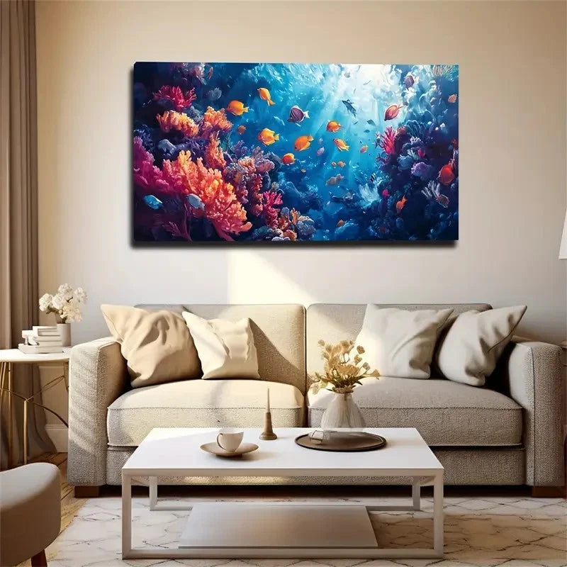 Vibrant Underwater World Deco Wall Art Canvas Office Home Room Framed 120x60cm