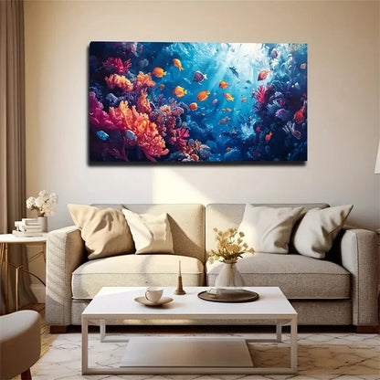 Vibrant Underwater World Deco Wall Art Canvas Office Home Room Framed 120x60cm