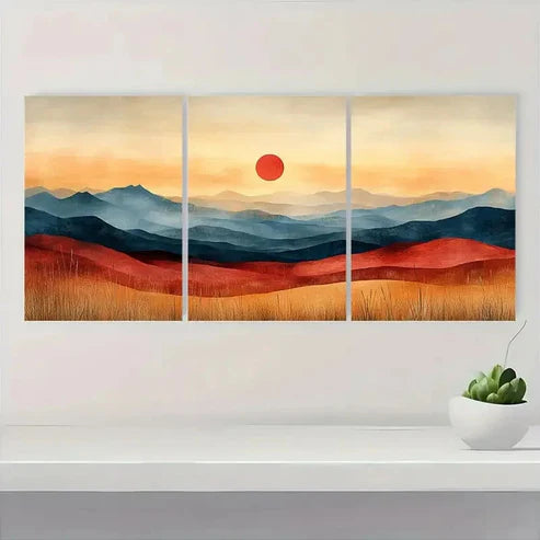 3pcs Brown Pastel Mountains & Sunset ML  Wall Art Set Canvas Unframed - High Quality Print 100% Australian Made Wall Canvas - Bella Home Decor