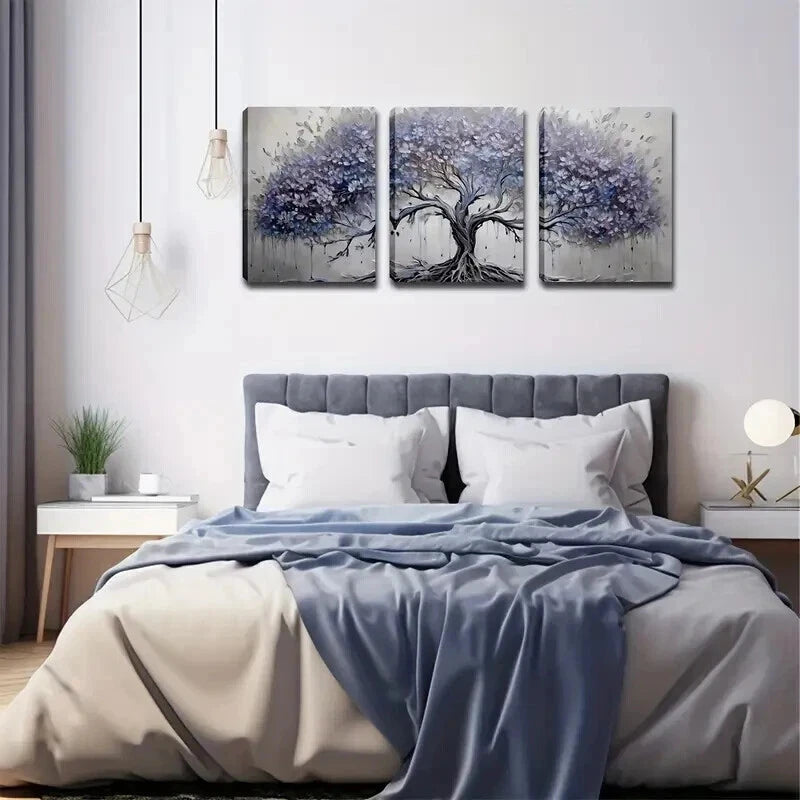 3pcs Blue-Purple Tree Design Abstract Perfect Wall Art Set Canvas Framed 60x90cm - High Quality Print 100% Australian Made Wall Canvas Ready to Hang - Bella Home Decor