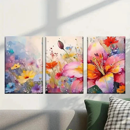3pcs Abstract Colorful Flowers Painting Wall Art Canvas Unframed - High Quality Print 100% Australian Made Wall Canvas - Bella Home Decor