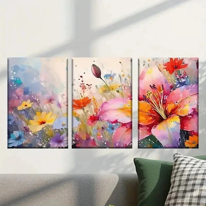 3pcs Abstract Colorful Flowers Painting Wall Art Canvas Unframed - High Quality Print 100% Australian Made Wall Canvas - Bella Home Decor