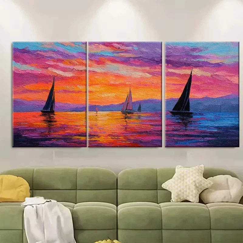 3pcs Sunset Sailing Wall Art Set Canvas Framed 50x70cm - High Quality Print 100% Australian Made Wall Canvas Ready to Hang