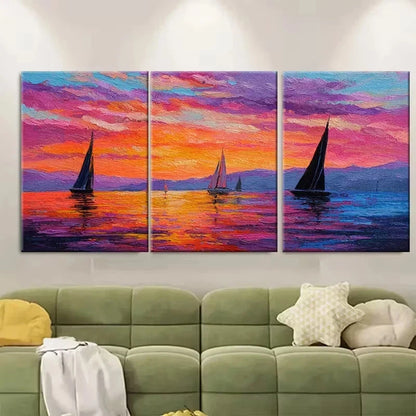 3pcs Sunset Sailing Wall Art Set Canvas Framed 50x70cm - High Quality Print 100% Australian Made Wall Canvas Ready to Hang
