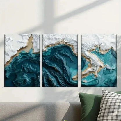 3pcs Blue and White Water Like Painting Wall Art Set Canvas Unframed – High Quality Print 100% Australian Made Wall Canvas - Bella Home Decor