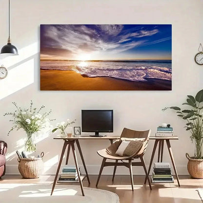 California Ocean Shore Dusk Sun Wall Art Canvas Office Home Room Framed 120x60cm - Bella Home Decor