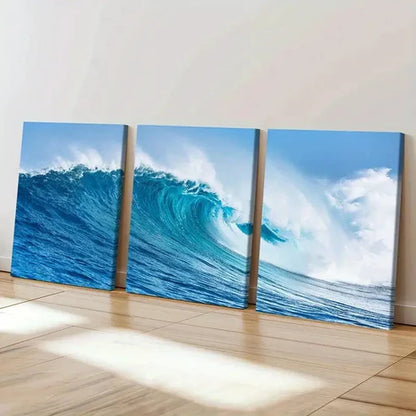 3pcs Vibrant Blue Surf Ocean Wave Wall Art Set Canvas Unframed - High Quality Print 100% Australian Made Wall Canvas