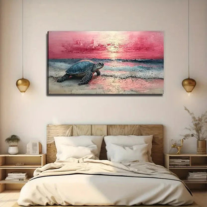Turtle On The Beach Modern Wall Art Canvas Office Home Room Framed 120x60cm