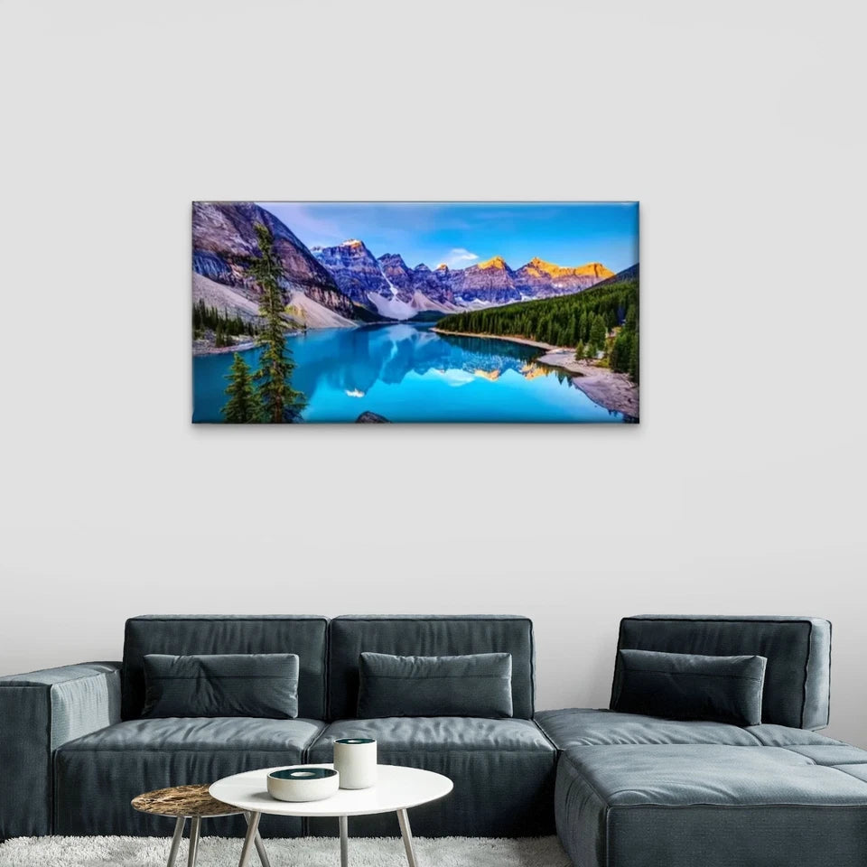 Mountains Lakes Nature Wall Art Canvas Office Home Room Framed 120x60cm