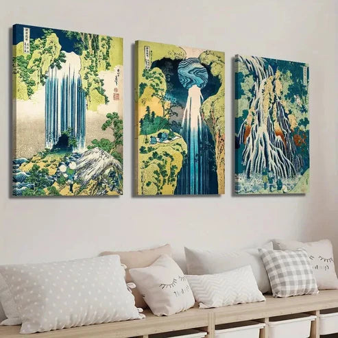 3pcs Vintage Japanese Hokusai Landscape Wall Art Set Canvas Unframed - High Quality Print 100% Australian Made Wall Canvas