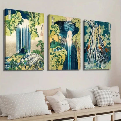 3pcs Vintage Japanese Hokusai Landscape Wall Art Set Canvas Unframed - High Quality Print 100% Australian Made Wall Canvas