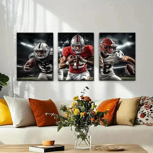 3pcs Football Players Sports Dynamic Wall Art Canvas Unframed - High Quality Print 100% Australian Made Wall Canvas - Bella Home Decor