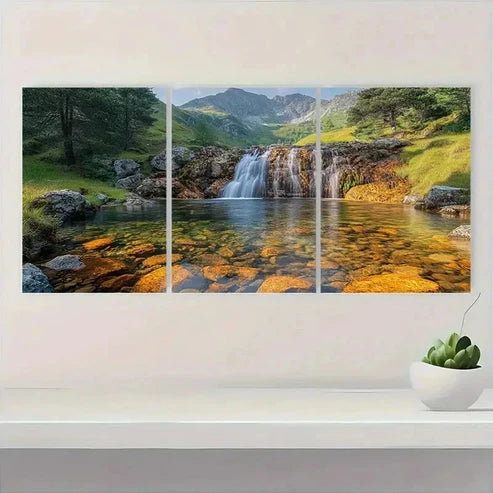 3pcs Mountain & Waterfall Scenery EOWall Art Set Canvas Unframed - High Quality Print 100% Australian Made Wall Canvas - Bella Home Decor