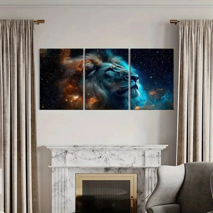 3pcs Lion Profile Cosmic Background Starry Sky   Wall Art Set Canvas Framed 40x60cm - High Quality Print 100% Australian Made Wall Canvas Ready to Hang
