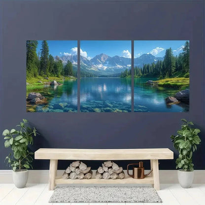 3pcs Narrow Mountain Lake Landscape Wall Art Set Canvas Framed 40x60cm - High Quality Print 100% Australian Made Wall Canvas Ready to Hang