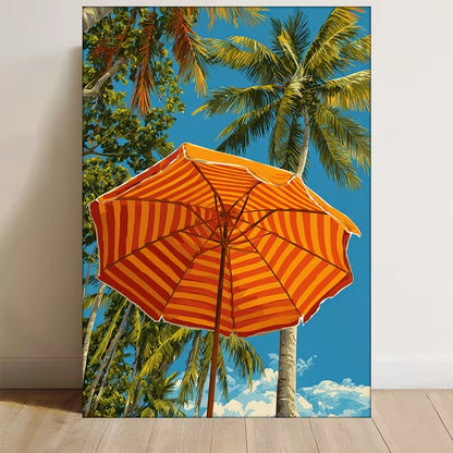 Vibrant Orange Striped Coastal Beach Umbrella  60x90cm Metal Print Ready to Hang