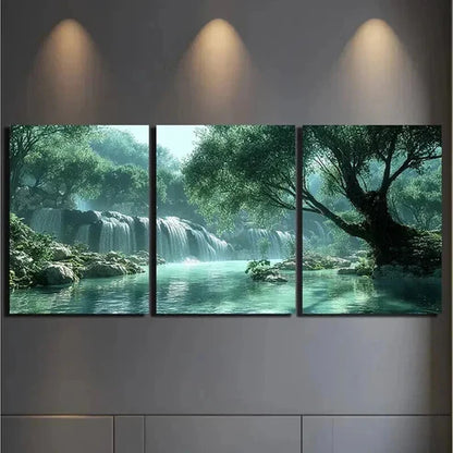 3pcs Green Trees and Clear Water Decoration Wall Art Canvas Unframed – High Quality Print 100% Australian Made Wall Canvas