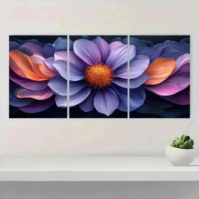 3pcs Vibrant Purple Aster Flower Perfect Wall Art Set Canvas Framed 50x70cm - High Quality Print 100% Australian Made Wall Canvas Ready to Hang