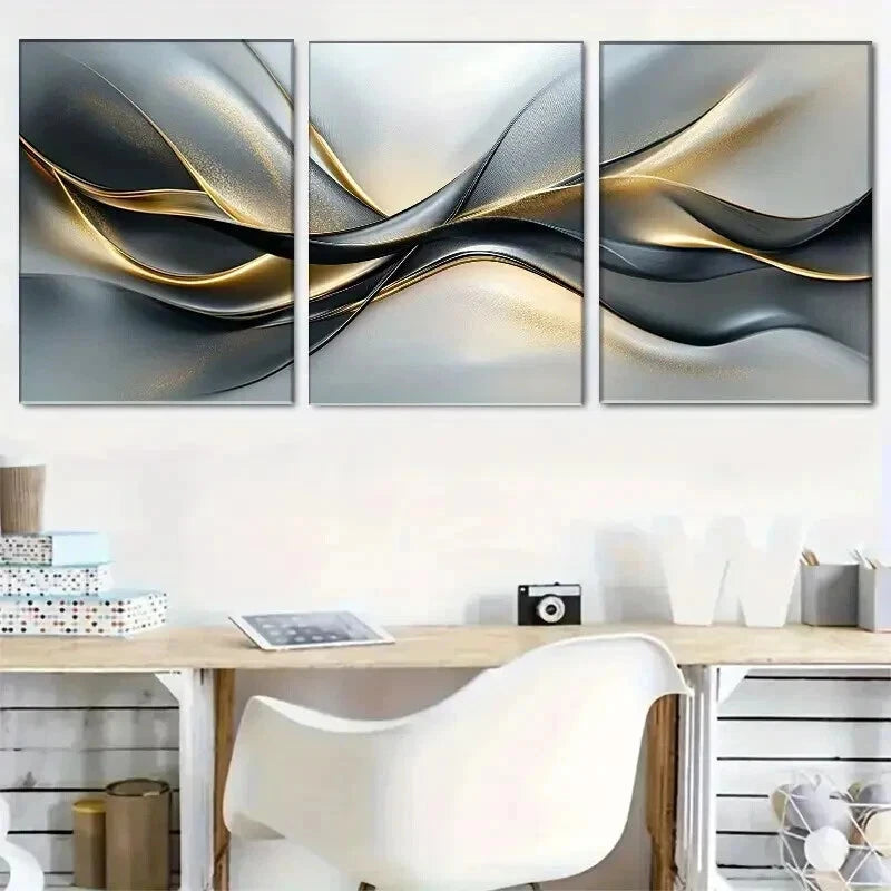 3pcs Elegant Silver Black And Golden Wall Art Set Canvas Framed 40x60cm - High Quality Print 100% Australian Made Wall Canvas Ready to Hang