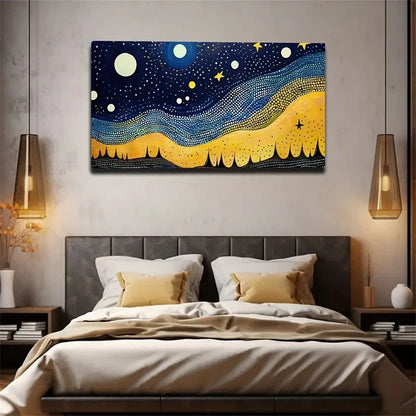 Vibrant Night Sky Stars Moon Wall Art Canvas Office Home Room Framed 120x60cm