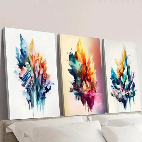 3pcs Geometric Crystal Stone Painting Wall Art Canvas Unframed - High Quality Print 100% Australian Made Wall Canvas - Bella Home Decor