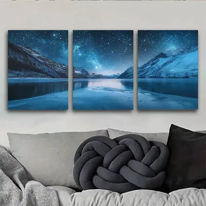3pcs Vibrant Starry Night Mountain Lake Wall Art Canvas Unframed - High Quality Print 100% Australian Made Wall Canvas