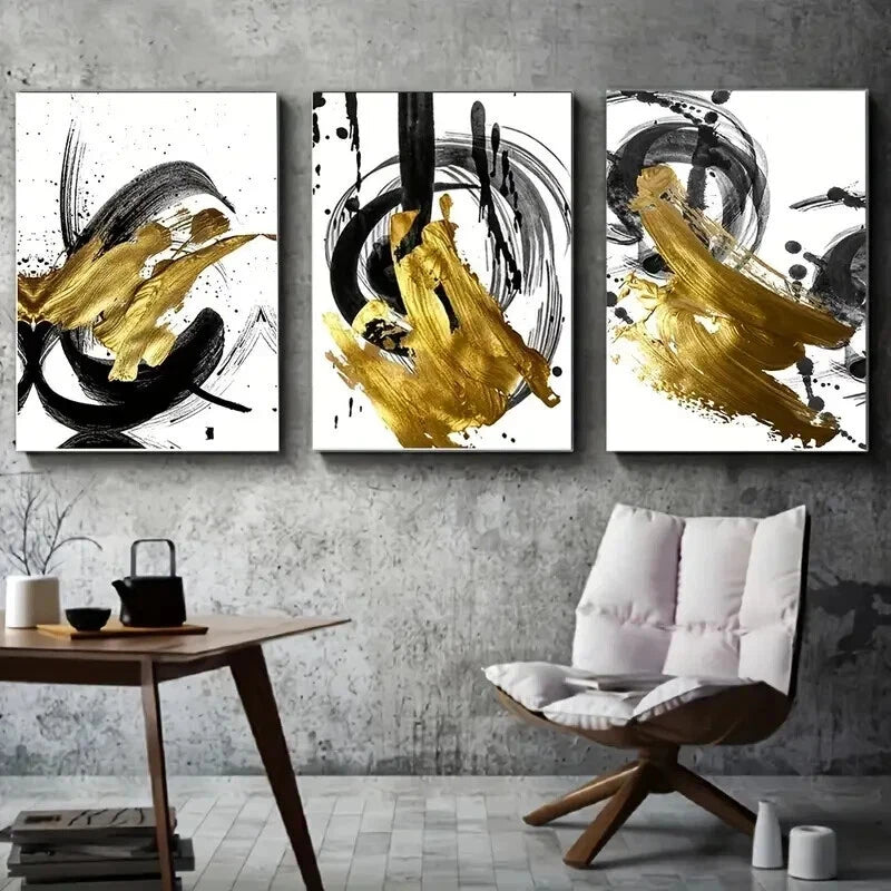 3pcs Abstract Golden Foil Décor Perfect Wall Art Set Canvas Framed 60x90cm - High Quality Print 100% Australian Made Wall Canvas Ready to Hang - Bella Home Decor