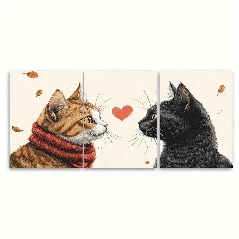 3pcs Couple Personalized Cat EI Wall Art Set Canvas Framed 50x70cm - High Quality Print 100% Australian Made Wall Canvas Ready to Hang - Bella Home Decor