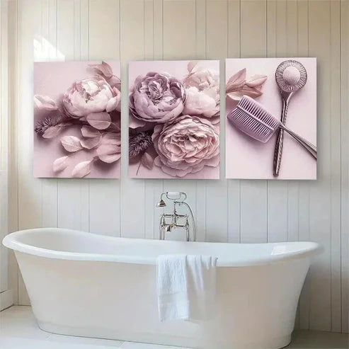 3pcs Soft Pink Peonies Elegant Beauty Perfect Wall Art Set Canvas Unframed - High Quality Print 100% Australian Made Wall Canvas
