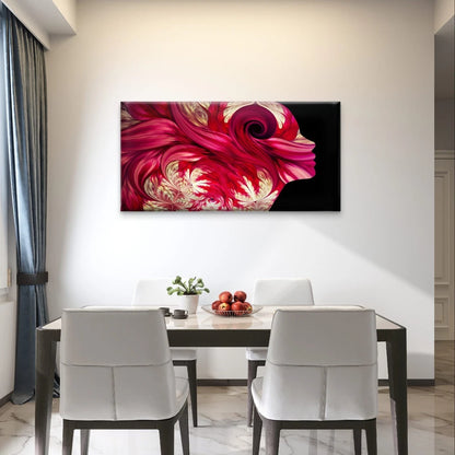 Feminine Silhouette with Floral Hair Wall Art Canvas Office Home Framed 120x60cm
