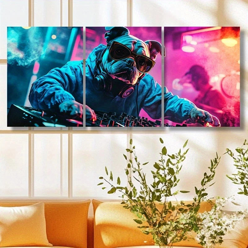 3pcs Bulldog Painting Vibrant Color Metal Print Ready to Hang Art - Bella Home Decor