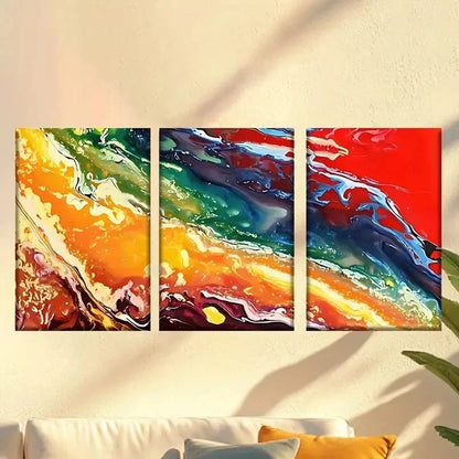 3pcs Painting of a Red And Yellow Abstract Wall Art Set Canvas Framed 50x70cm - High Quality Print 100% Australian Made Wall Canvas Ready to Hang