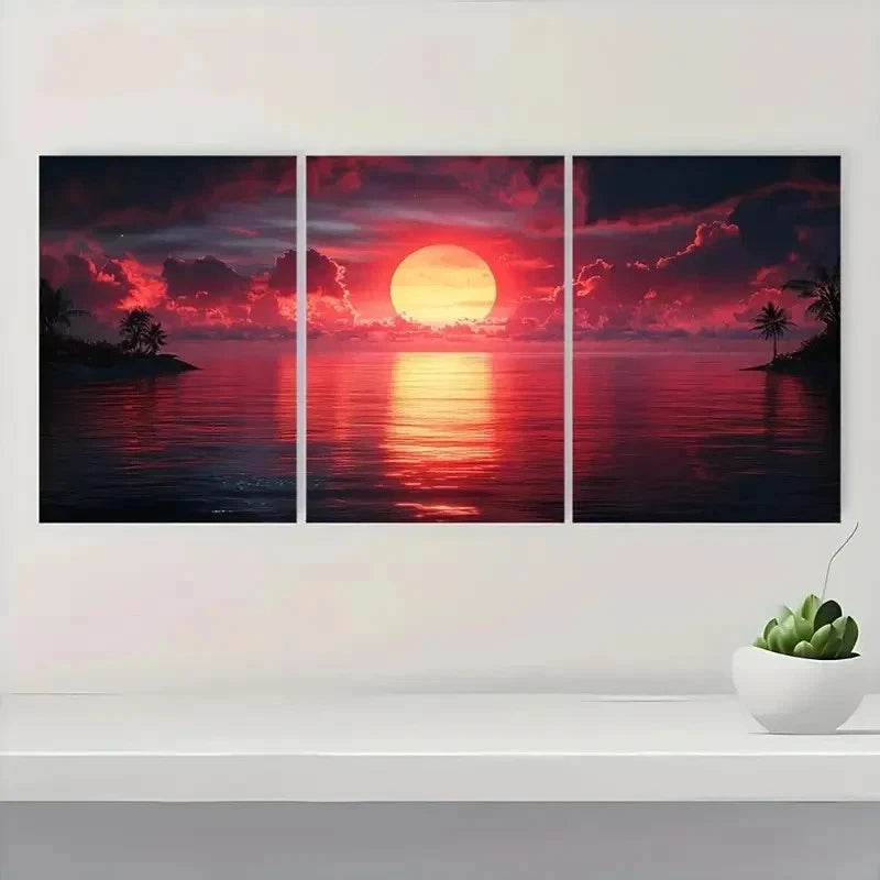 3pcs Stunning Red Sunset Digital Art Y Wall Art Set Canvas Framed 40x60cm - High Quality Print 100% Australian Made Wall Canvas Ready to Hang - Bella Home Decor