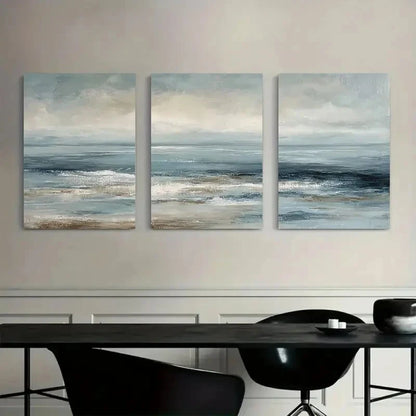 3pcs Muted Ocean Oil Painting Poster Metal Print Ready to Hang Art - Bella Home Decor
