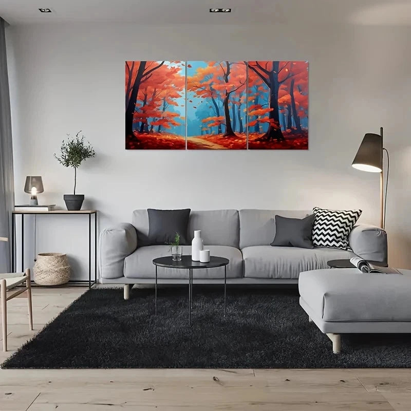 3pcs Autumn Forest Vibrant Falling Leaves Metal Print Ready to Hang Art - Bella Home Decor