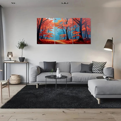 3pcs Autumn Forest Vibrant Falling Leaves Metal Print Ready to Hang Art - Bella Home Decor