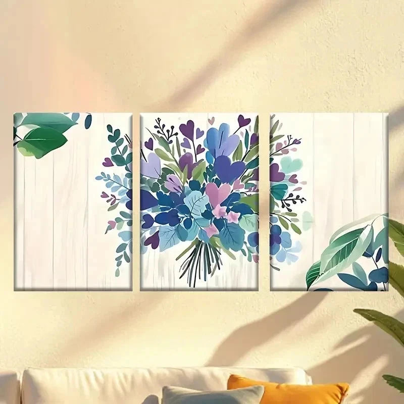 3pcs  Vibrant Floral Bouquet with Green Leaves  Wall Art Set Canvas Framed 60x90cm - High Quality Print 100% Australian Made Wall Canvas Ready to Hang - Bella Home Decor