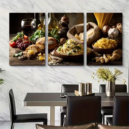3pcs Italy Pasta & Wine Kitchen Metal Print Ready to Hang Art