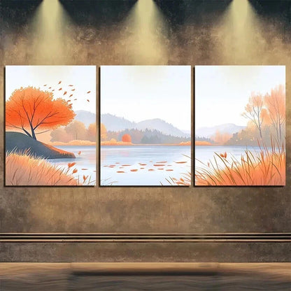 3pcs Autumn Landscape Vibrant Orange Perfect Wall Art Set Canvas Framed 60x90cm - High Quality Print 100% Australian Made Wall Canvas Ready to Hang