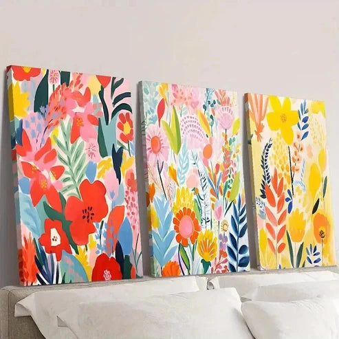 3pcs Colorful Botanical Flowers and Leaves Wall Art Canvas Unframed - High Quality Print 100% Australian Made Wall Canvas - Bella Home Decor