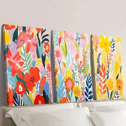 3pcs Colorful Botanical Flowers and Leaves Wall Art Canvas Unframed - High Quality Print 100% Australian Made Wall Canvas - Bella Home Decor