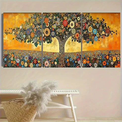 3pcs Whimsical Flower Tree Painting Wall Art Set Canvas Unframed - High Quality Print 100% Australian Made Wall Canvas - Bella Home Decor
