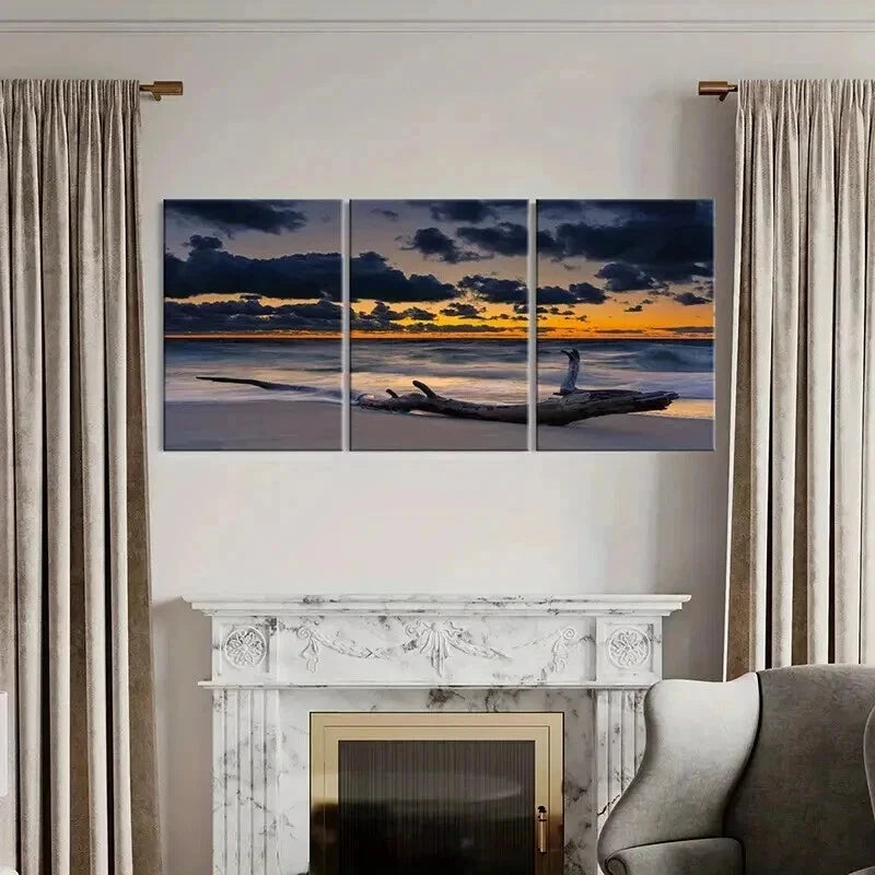 3pcs Sea Surface At Dusk Beach Modern Wall Art Set Canvas Framed 50x70cm - High Quality Print 100% Australian Made Wall Canvas Ready to Hang - Bella Home Decor