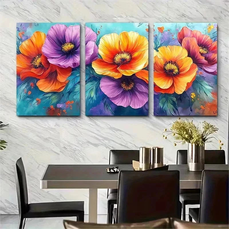3pcs Enchanted Garden Luminous Floral Wall Art Set Canvas Framed 60x90cm - High Quality Print 100% Australian Made Wall Canvas Ready to Hang - Bella Home Decor