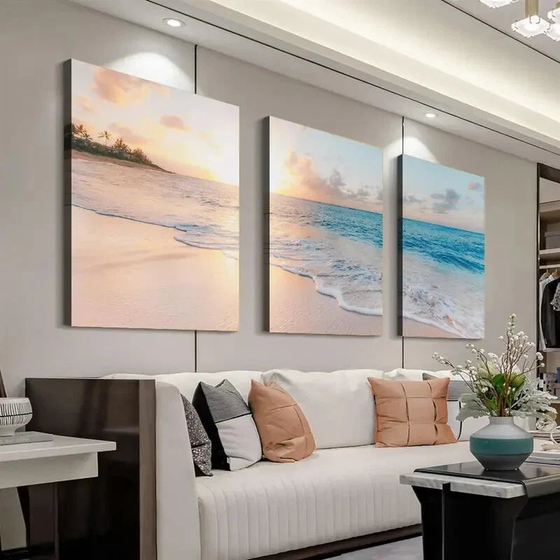 3pcs Ocean Beach Sunset Modern Deco Perfect Wall Art Set Canvas Framed 40x60cm - High Quality Print 100% Australian Made Wall Canvas Ready to Hang - Bella Home Decor