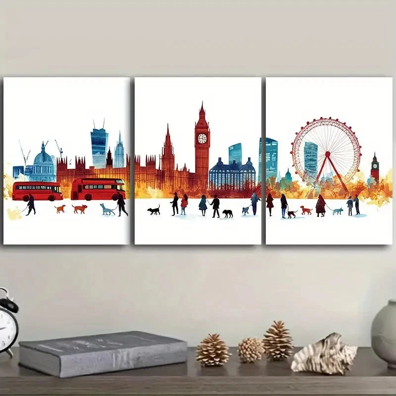 3pcs The London skyline Art Painting  Wall Art Set Canvas Framed 50x70cm - High Quality Print 100% Australian Made Wall Canvas Ready to Hang