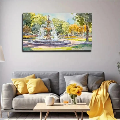 Fountain In The Garden Such Wall Art Canvas Office Home Room Framed 120x60cm