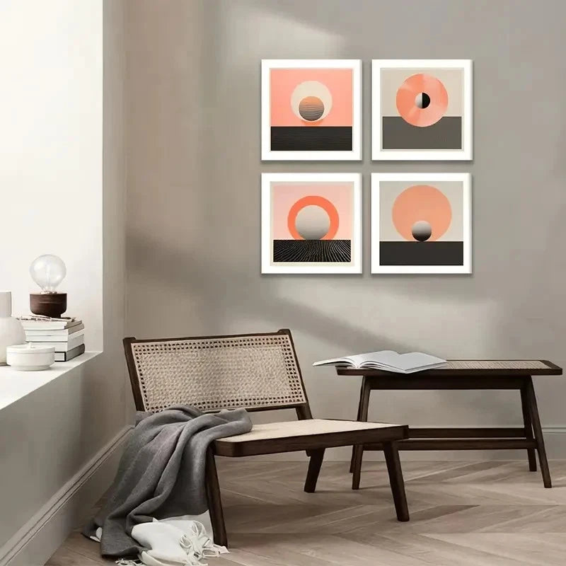 4pcs Pink with Terracotta Earth Tones Geometric Wall Art Canvas Framed